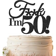 50th Birthday Cake Topper - Black Glitter Funny 50th Birthday Party Cake Decoration Supplies, Cheer to 50 Years Cake Bunting Decor for Women Men, Photo Booth Props