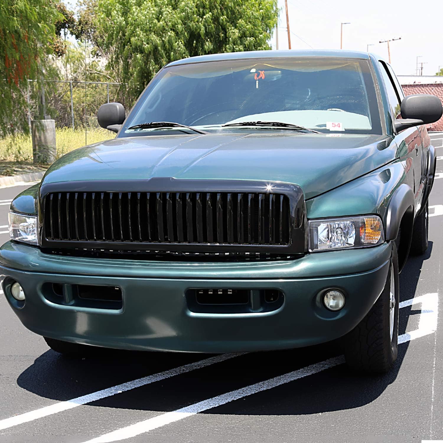Spec-D Tuning Glossy Black Front Bumper Hood Grille Compatible with 1994-2001 Dodge Ram 1500 2500 3500
