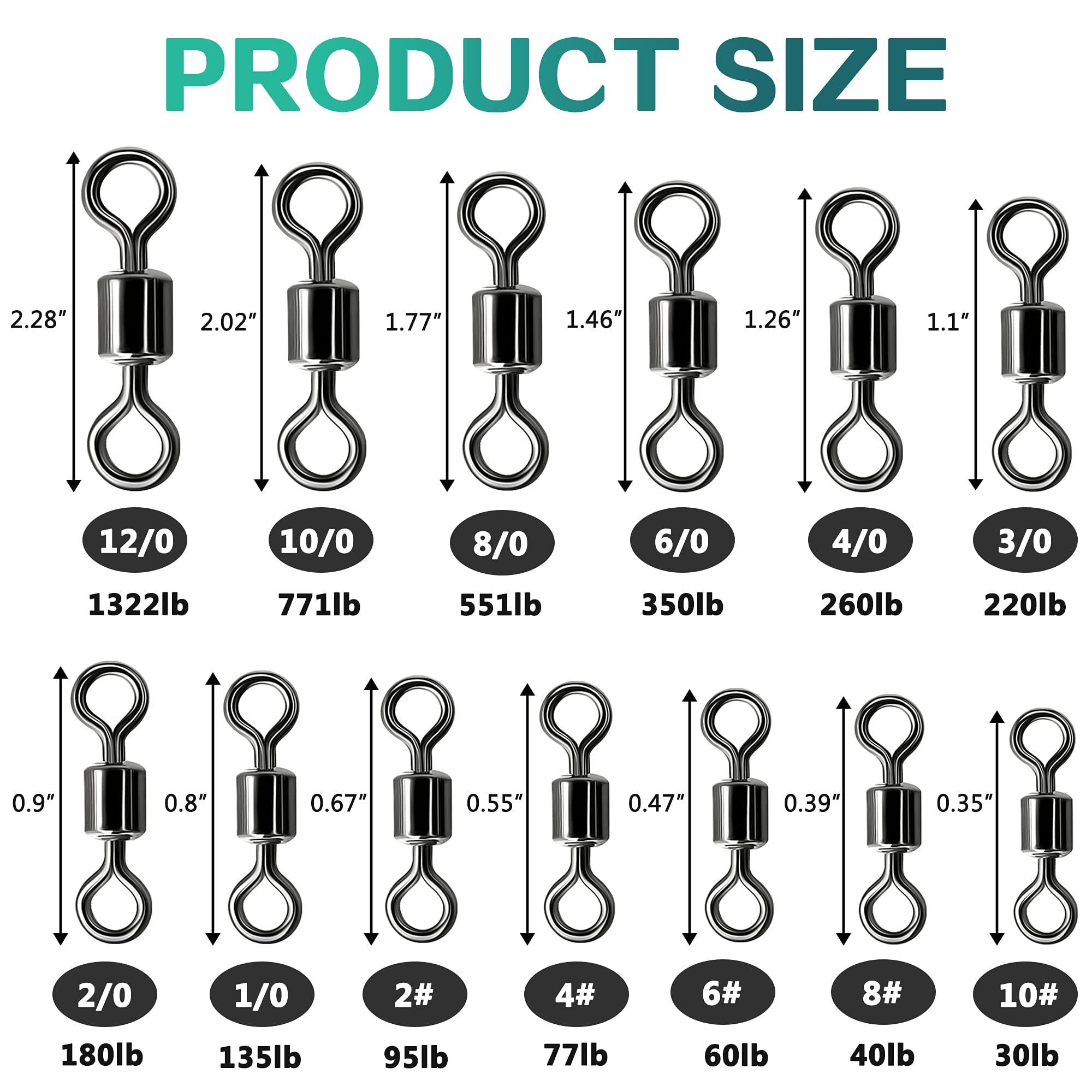 OROOTL Fishing Swivel Barrel Swivels Stainless Steel Rolling Swivel Connector 30Lb-1322 Lb High Strength Fishing Rolling Barrel Swivels Fishing Tackle Accessories for Saltwater Freshwater - Image 4