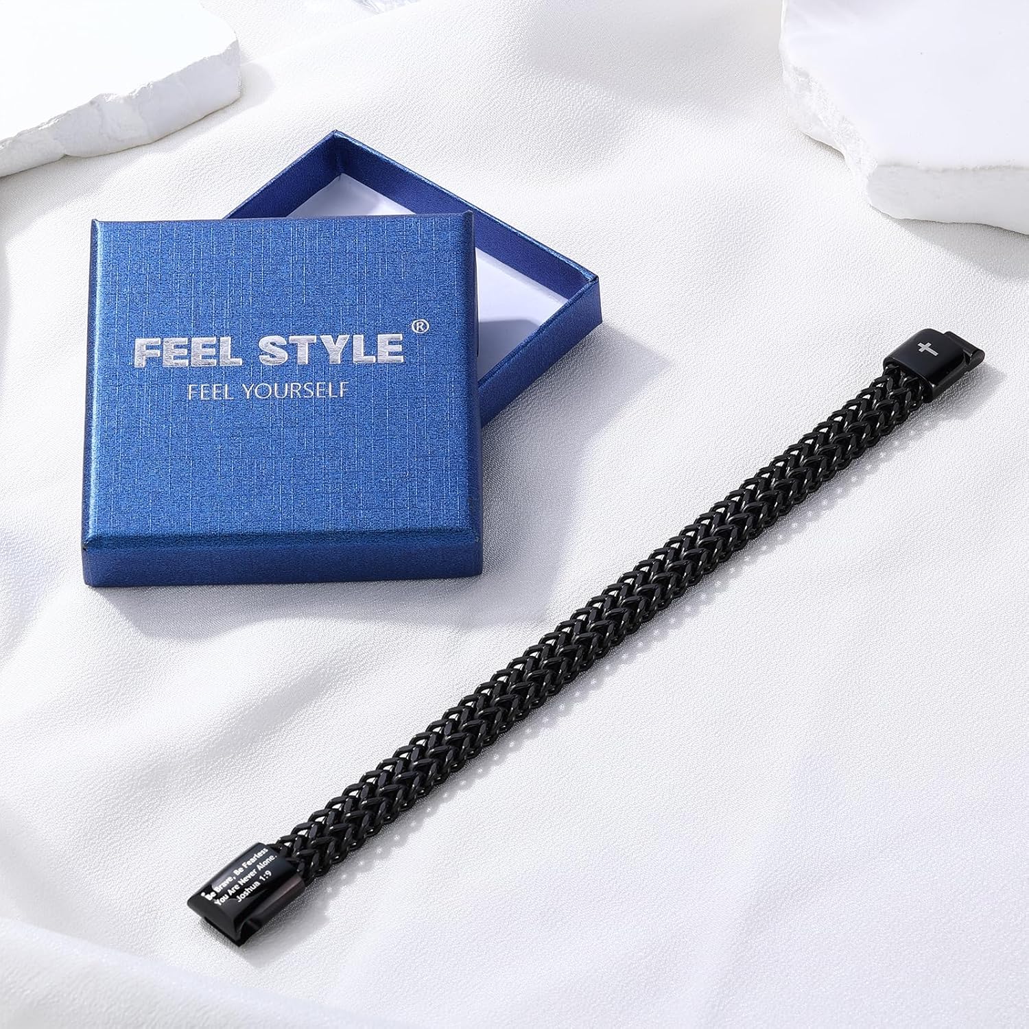 FEEL STYLE Mens Cross Bible Verse Bracelet Chain - Stainless Steel Christian Jesus Scripture Black Men's Bracelets - Religious Gifts for Men Boyfriend - Image 7