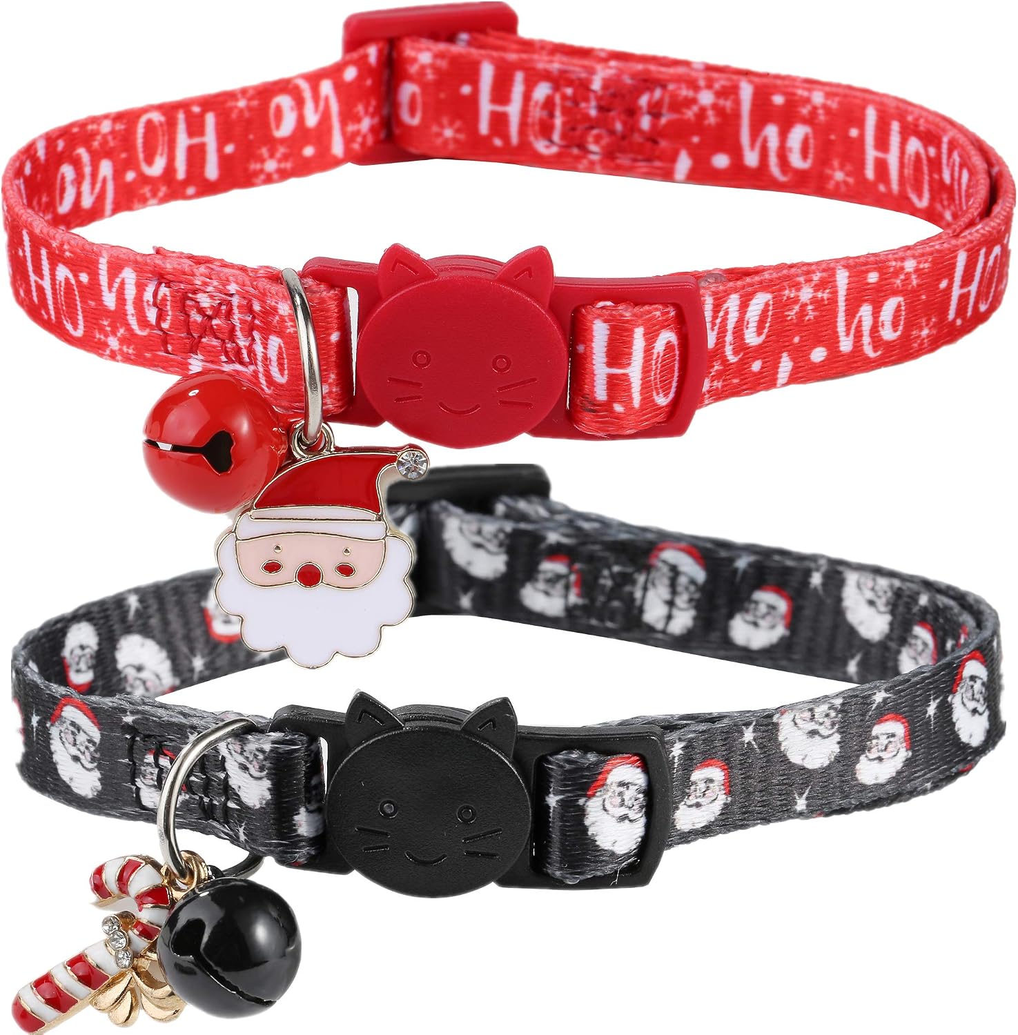 BoomBone 2 Pack Christmas Cat Collar Breakaway with Bell, Holiday Puppy Collars with Cute Pendants