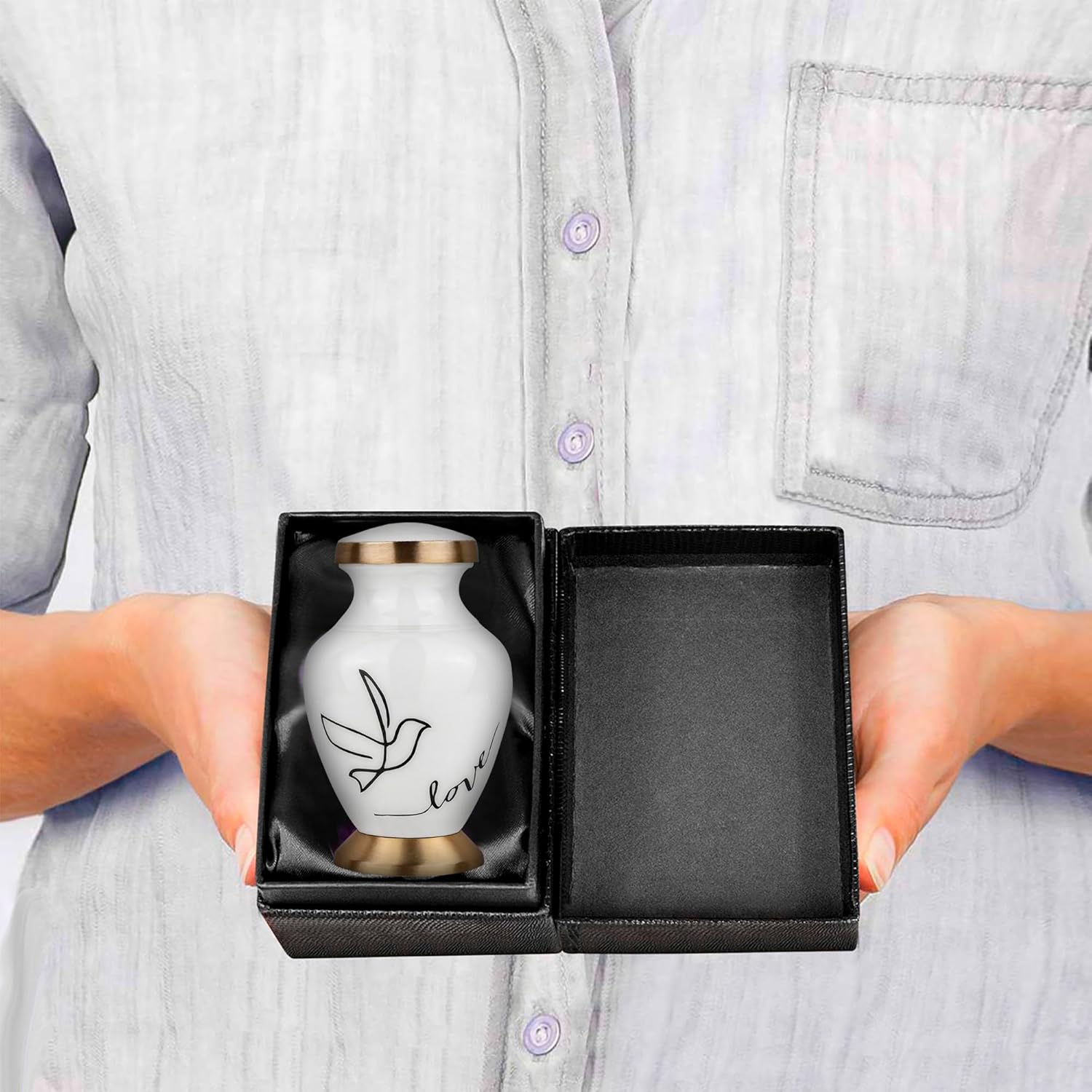 Trupoint Memorials Small Urns for Human Ashes Keepsake, Love Dove Bird Decorative Mini Cremation Urn for Adult Men & Women, Small White
