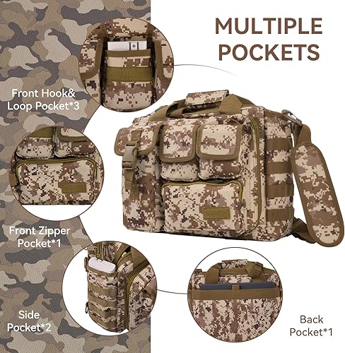 Miniatura 3 de Maletín táctico para hombre, bolsa de mensajero militar de lona de nailon de 18.5 pulgadas, bolsa de mensajero multifuncional grande Molle, bolsa de