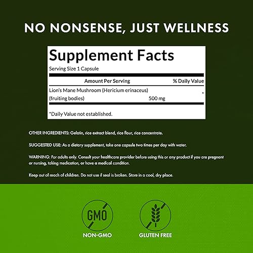 Miniatura 2 de Swanson Cápsulas de hongos de melena de león  500 mg cada una, 60 cápsulas  Suplemento de hierbas que apoya la función cognitiva (paquete de 3)