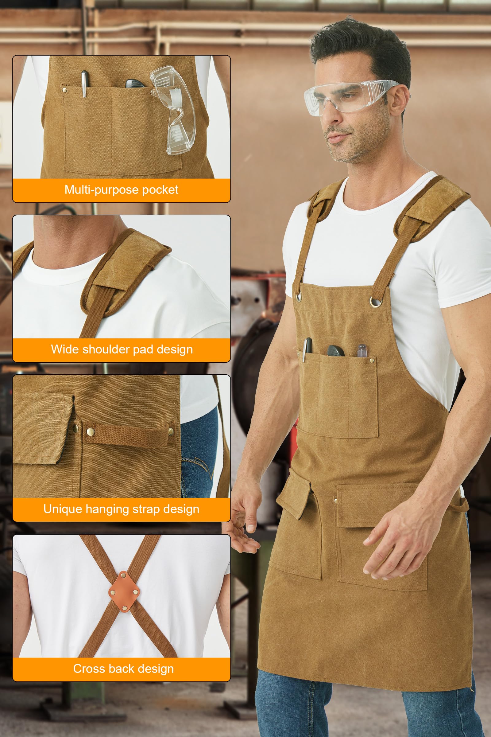 Nanxson Männer Segeltuch Schürzen wasserdicht Arbeitsschürzen, Werkzeugschürze mit Taschen für Garten, Industrie, Malen