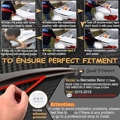 Miniatura 6 de Alerón de maletero de fibra de carbono para Mercedes Benz Clase C W205 C205 C43 C63 AMG Coupé 2015-2019 salida de fábrica C180 C200 C250 C300 C400