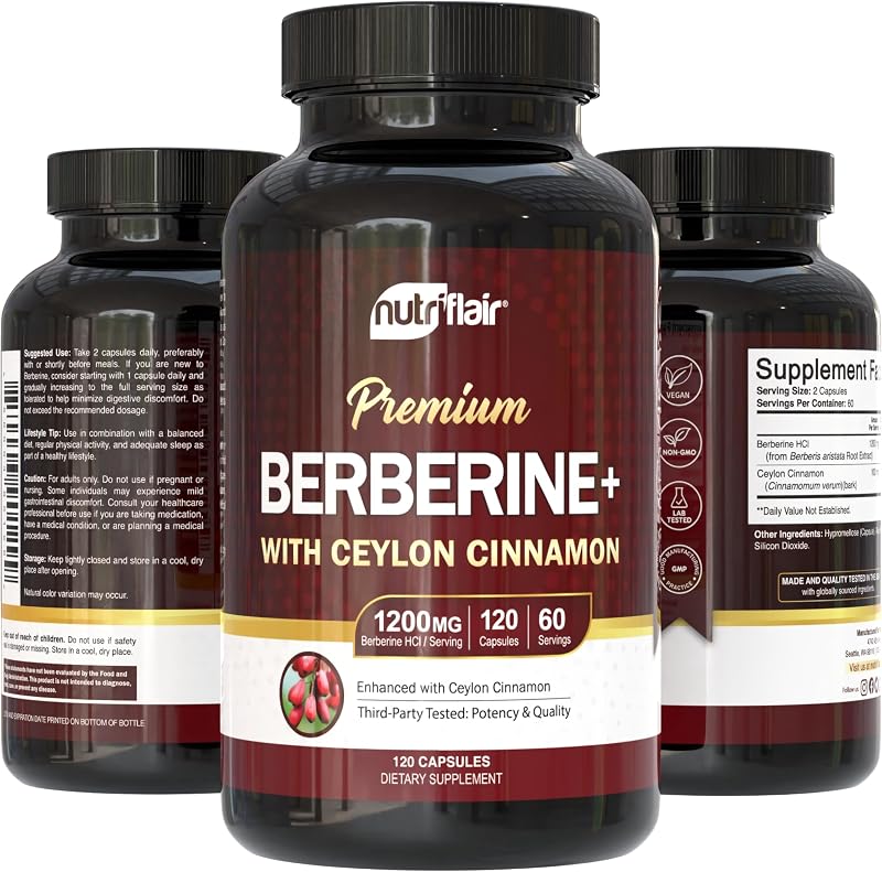NutriFlair Berberine HCl 1200mg with Ceylon Cinnamon, 120 Capsules image 5