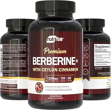 NutriFlair Berberine HCl 1200mg, 120 Capsules - Plus Ceylon Cinnamon, Berberine HCI Root Supplements Pills - Made in USA