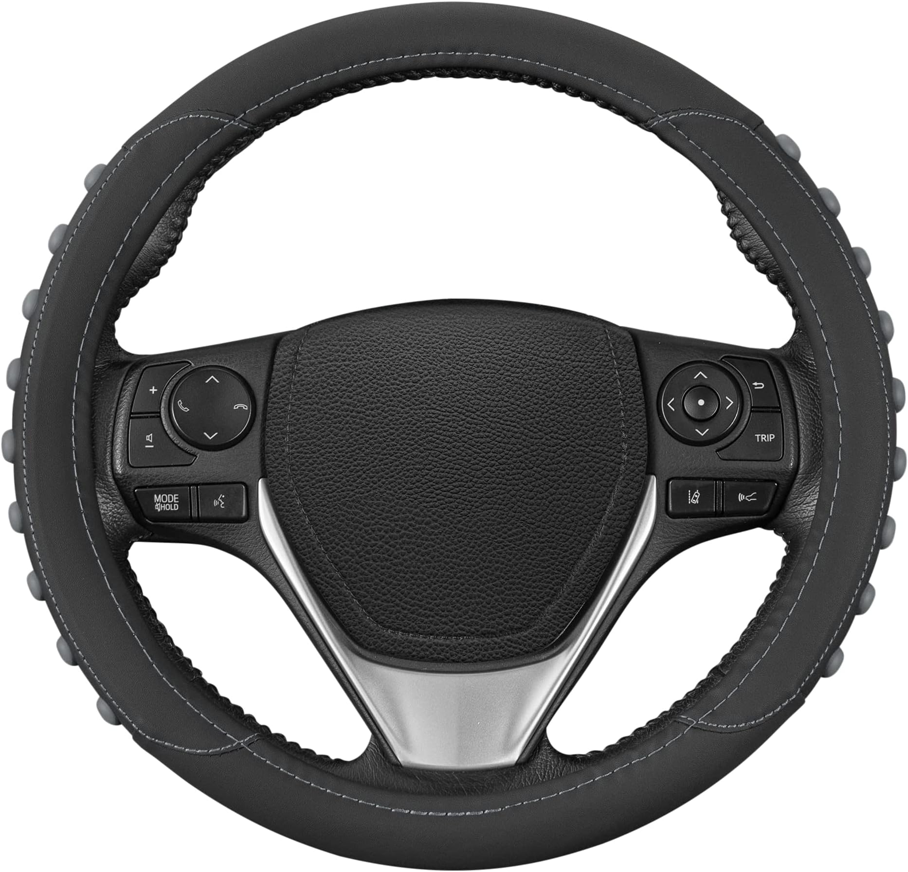 Motor Trend FlexGrip Gray Steering Wheel Cover for Cars – Standard 15 inch Car Steering Wheel Cover, Gray and Black Steering Wheel Protector for Auto Truck Van SUV