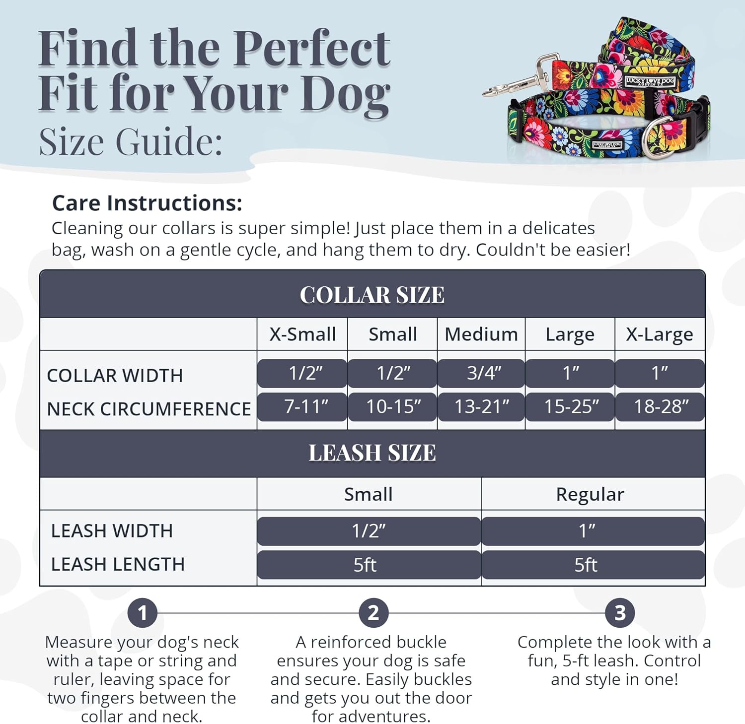 Lucky Love Dog - Easy Click Buckle Dog Collar with Leash Set Combo, Durable & Comfortable for Male & Female Dogs, Pet Collar for Small Dogs, Secure Fit - Blackbird Combo, X-Small