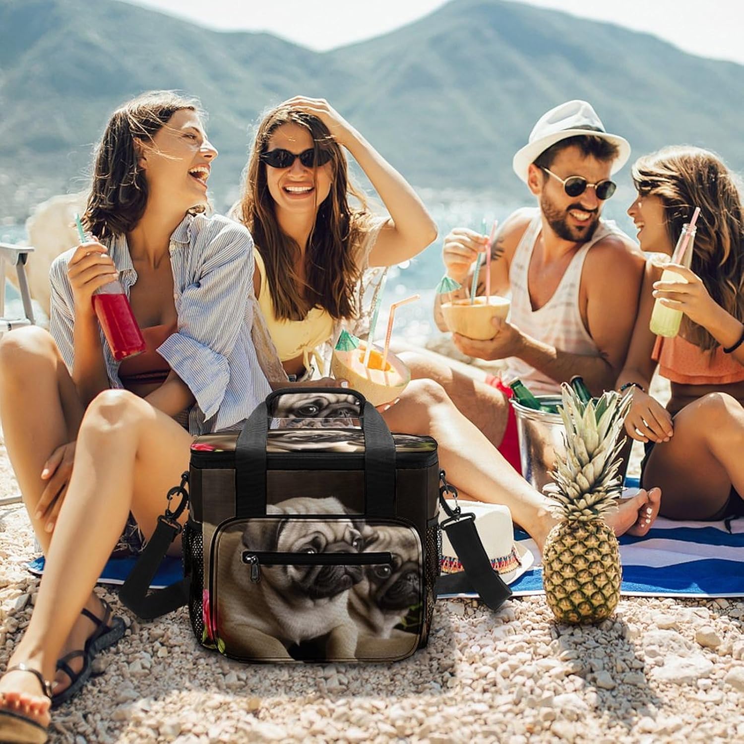 Puppys Pug Cooler Bags Portable Soft Cooler Bag Lightweight Ice Chest Insulated Lunch Bags Camping Cooler Bag Cooler Lunch Tote Coolers for Picnic Travel Beach