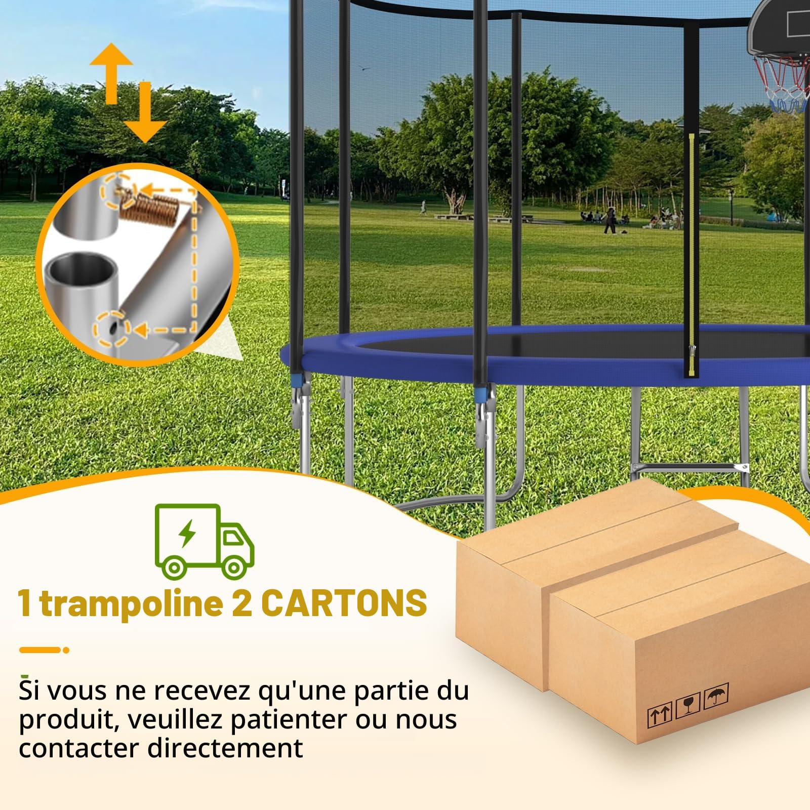 Trampoline d'extérieur 305/366 cm avec panier de basket-ball, échelle et revêtement antirouille - Charge maximale 200/272 kg