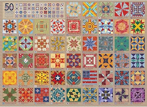 Cobble Hill 1000 Piece Puzzle - 50 States Quilt Blocks - Sample Poster Included