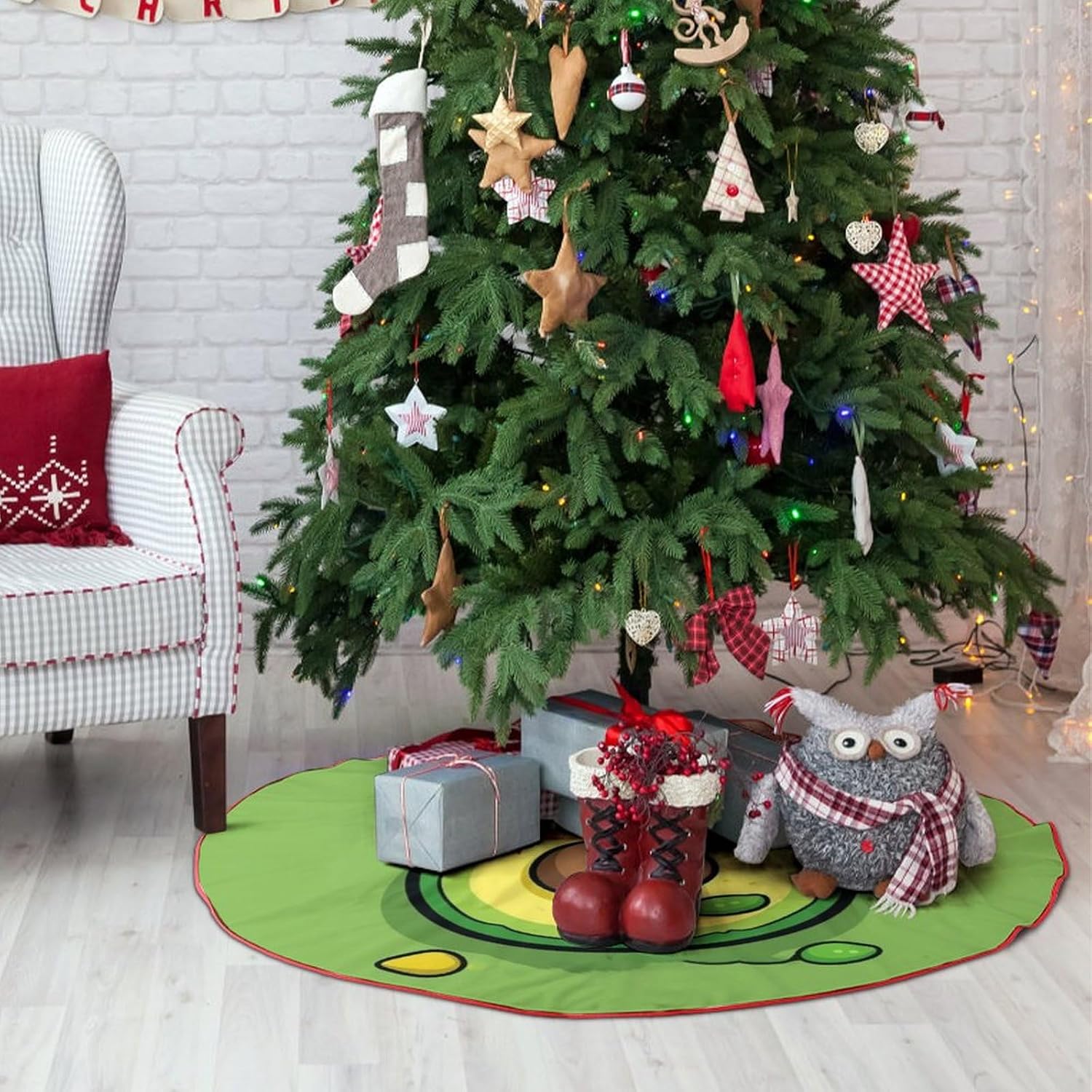 Christmas Tree Skirt Large Tree Skirts Green Plate Xmas Tree Skirt Christmas Decoration Christmas Tree Mat for Indoor Outdoor Holiday Party Xmas Tree Decor