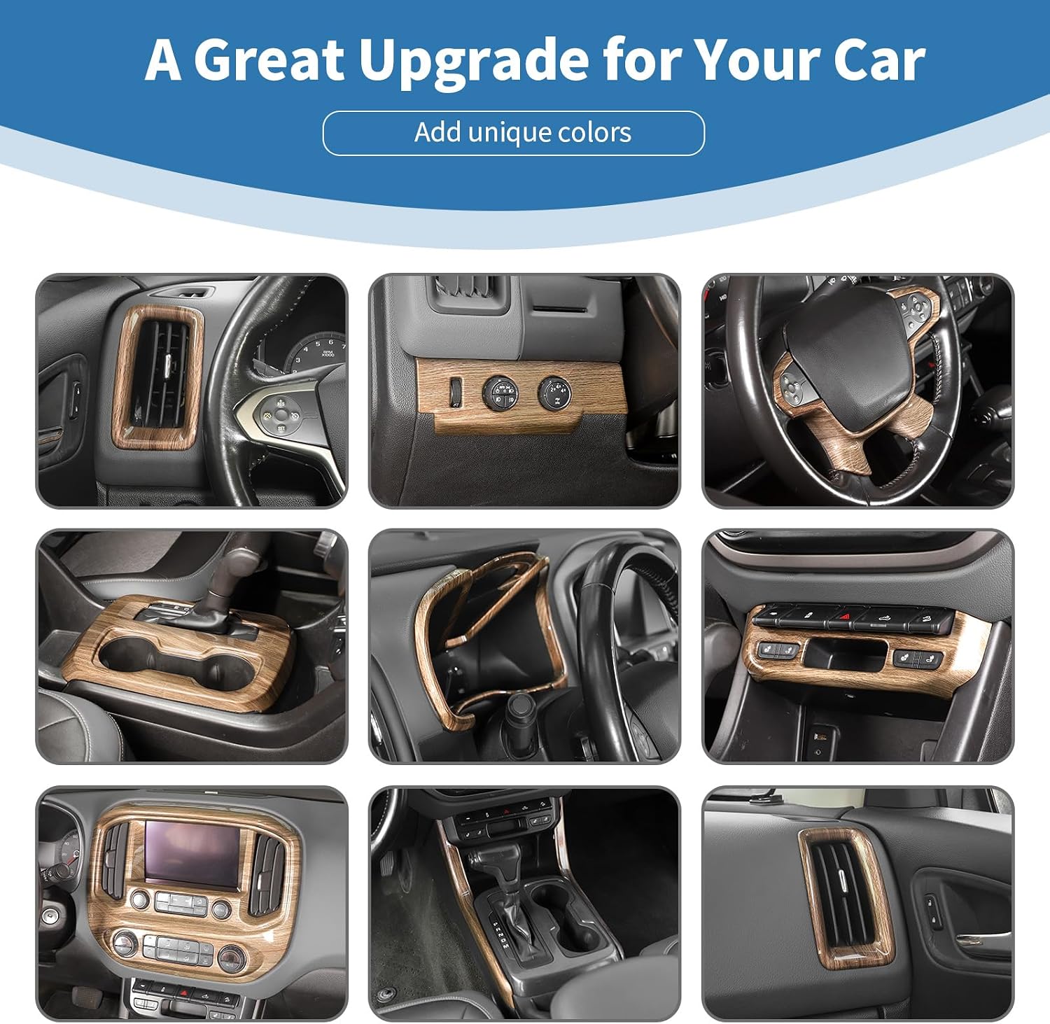 for Colorado Center Console Interior Trim Kit Fit for Chevy Colorado 2014-2022 Brown Wood Grain Interior Accessories 10pcs