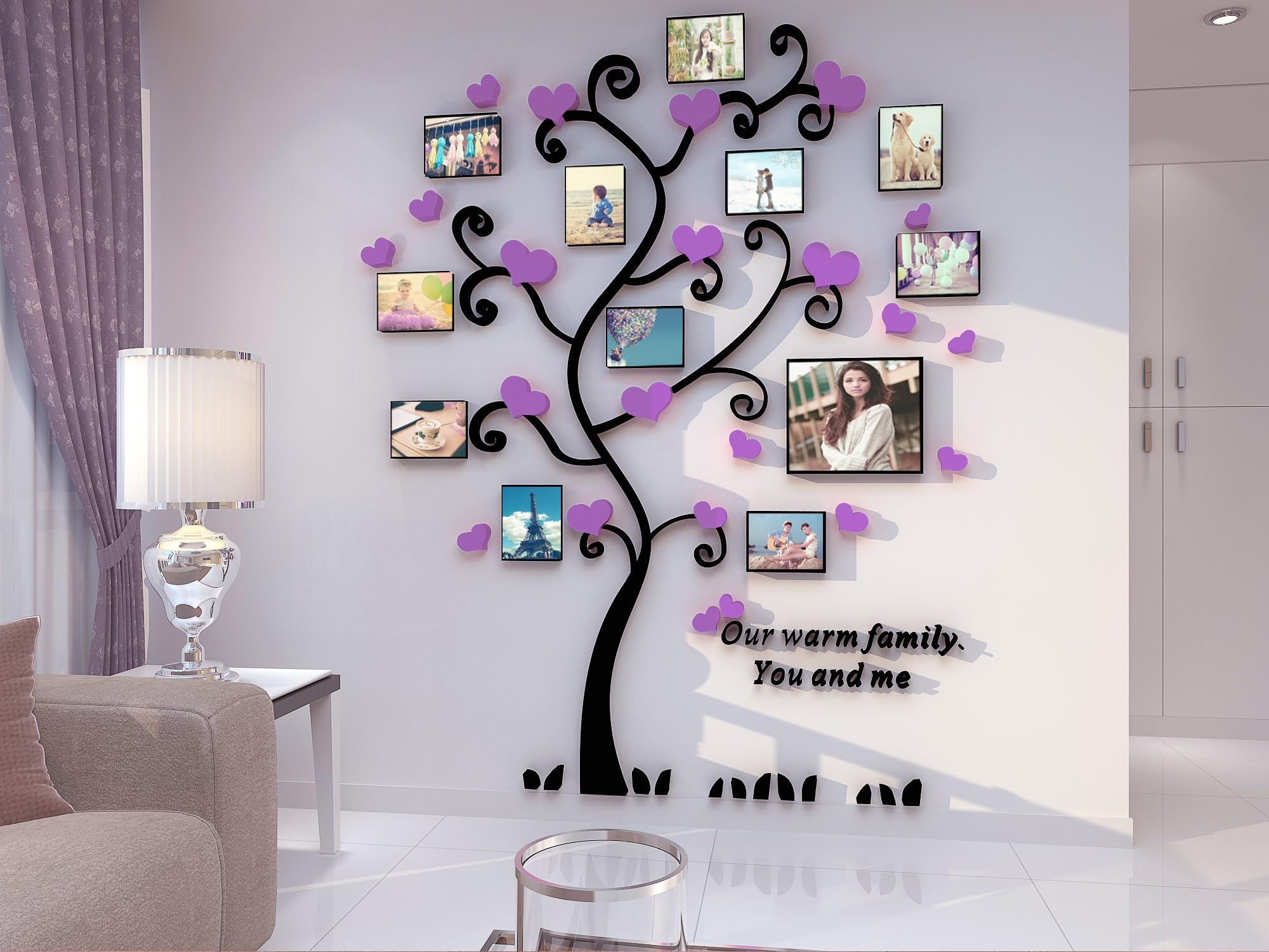 Alicemall 3D Wall Stickers Photo Frames FamilyTree Wall Decal Easy to Install &Apply DIY Photo Gallery Frame Decor Sticker Home Art Decor (Black Purple Heart)