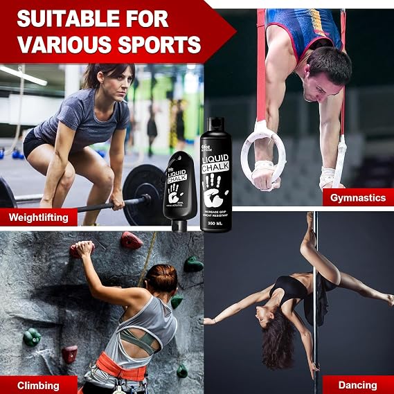 Superior Grip Liquid Chalk 60 mL / 350 mL Mess-Free Gym Chalk for Weightlifting, Gymnastics, Rock Climbing, Fast Drying, Strong Grip Formula.
