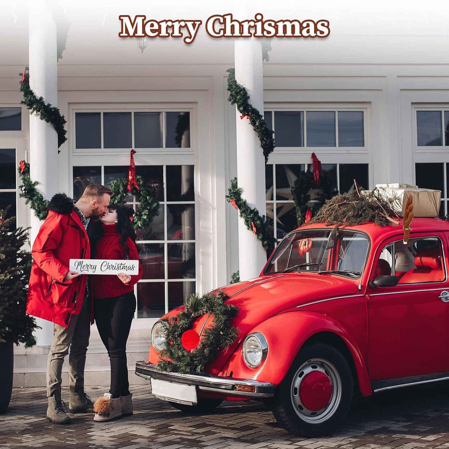 Cuerno de reno para decoración de coche de Navidad,Cuernos de Reno para Coche con Nariz Roja Coche Reno Decoración Kit de,Alce Rudolf para Camión, Van, SUV