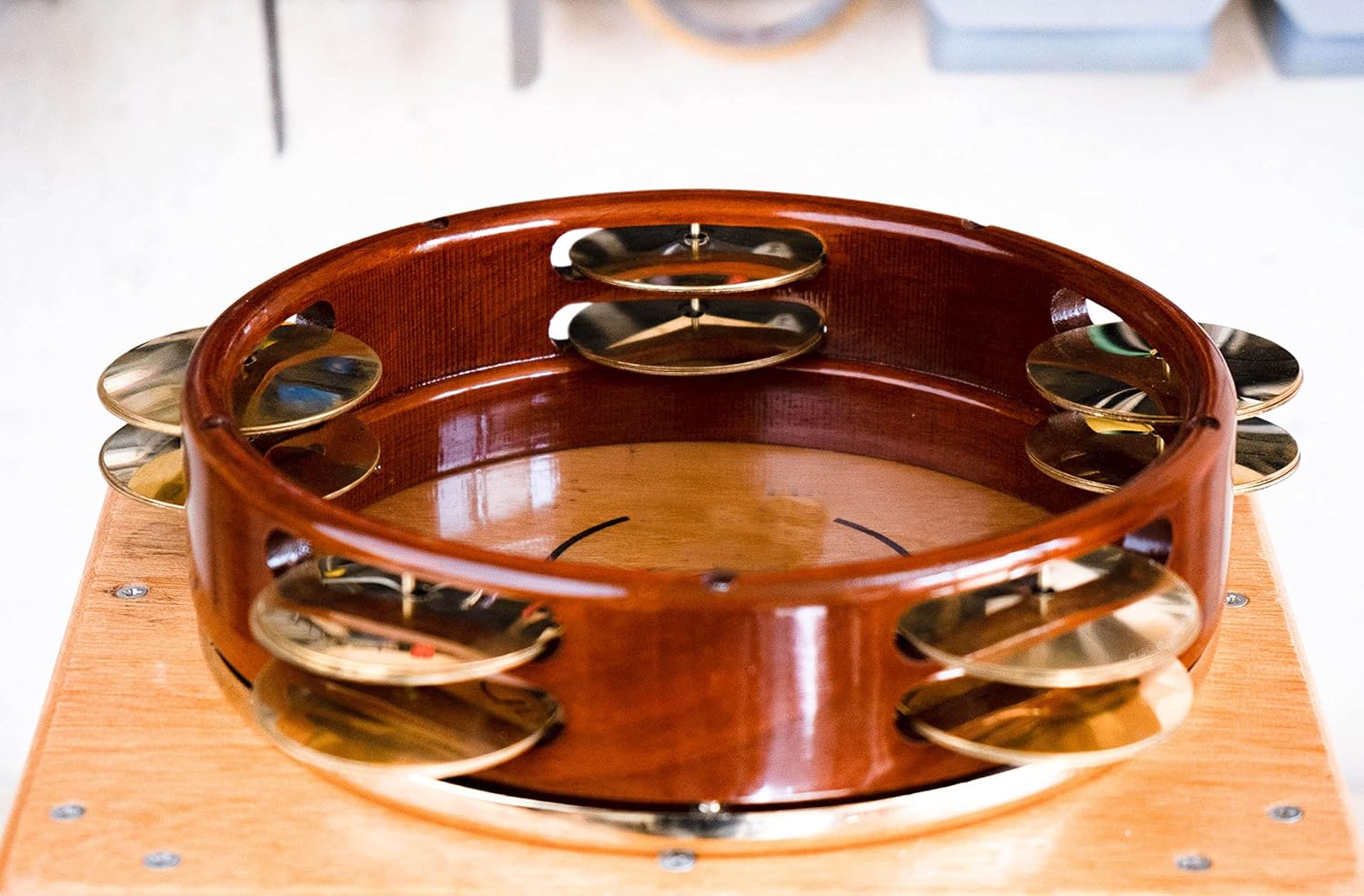 Professional Riq Riqq Transparent Skin Brass Cymbals & Internal Tuning JAM-201 Tambourine With case