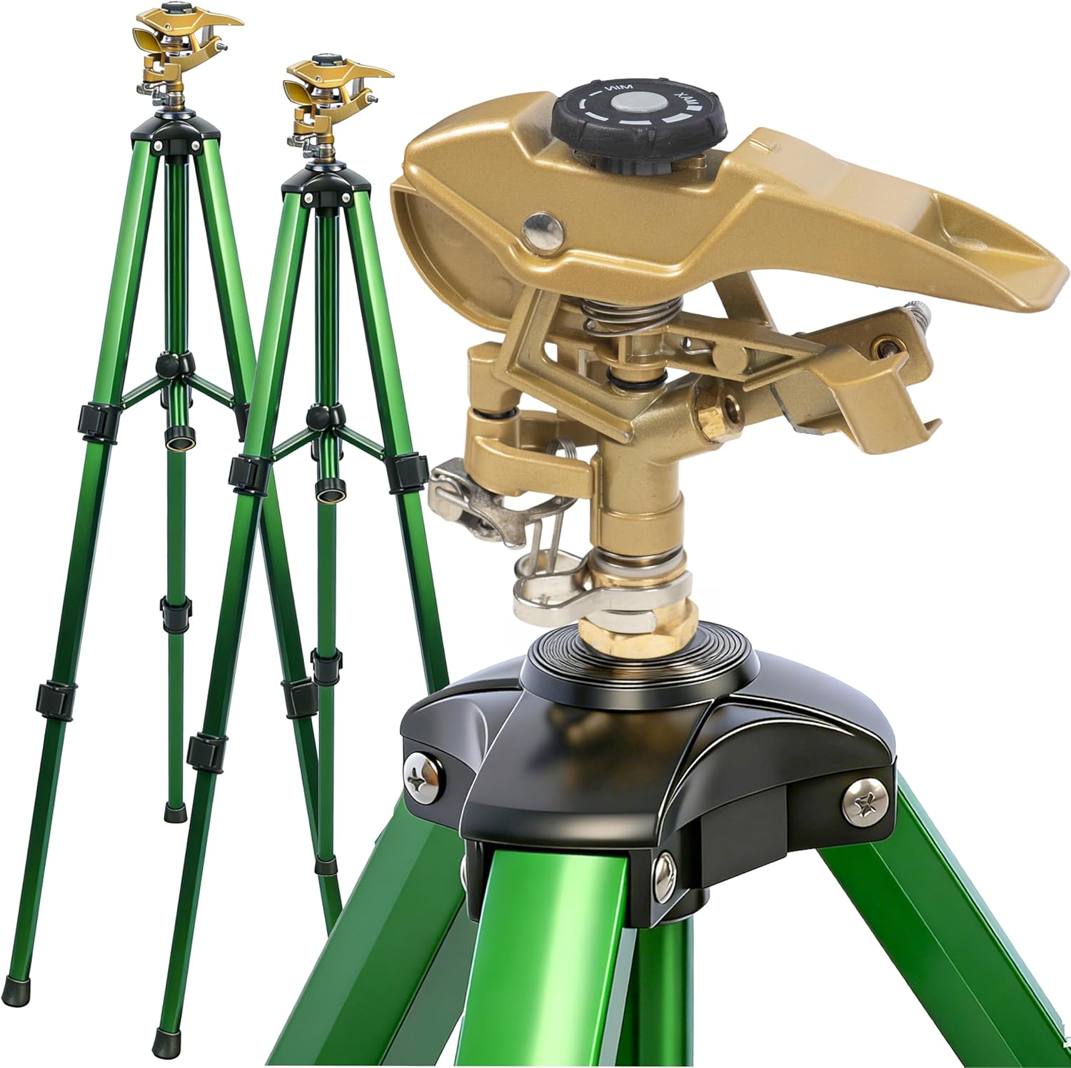 Hourleey 2 Pack Impact Sprinkler on Tripod, Rotating Water Sprinklers for Yard Lawn and Garden, Heavy Duty 360 Degree Irrigation Sprinkler with Zinc Head and 3/4" Connector for Outdoor