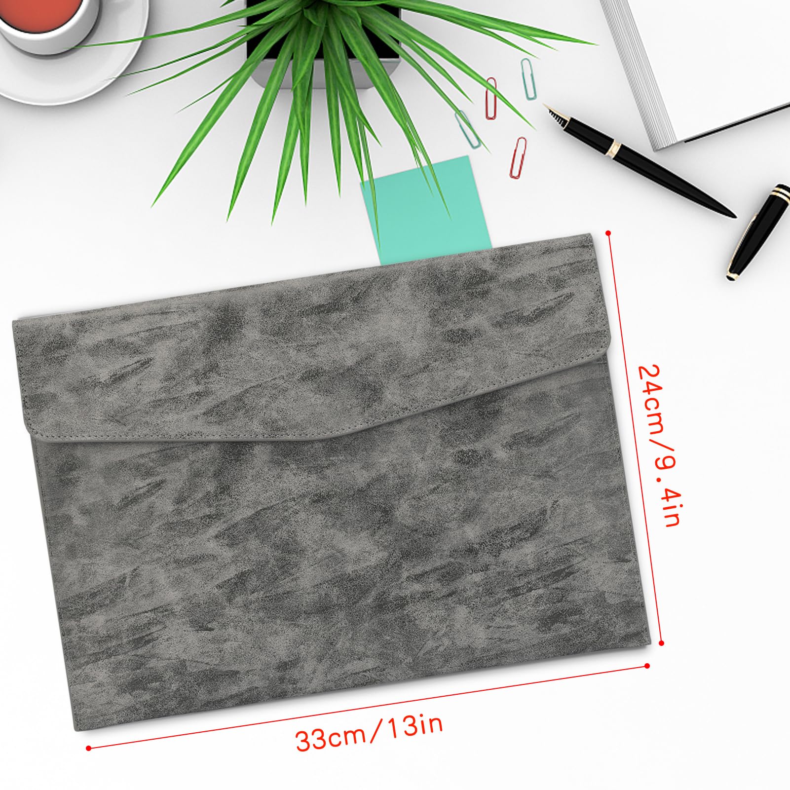 Document File Folder,Classycoo Waterproof Thin PU Leather A4 Envelope Folder Expanding File Organizer Portfolio Storage Case (Grey) - Image 2