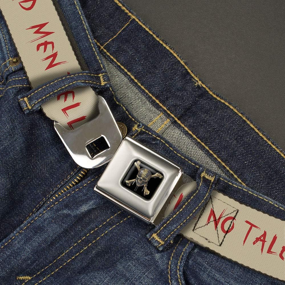 Buckle-Down Seatbelt Belt Kids, Pirates Skull icon/Dead Men Tell no Tales Cream/Black/red, 1.0" Wide-20-36 Inches