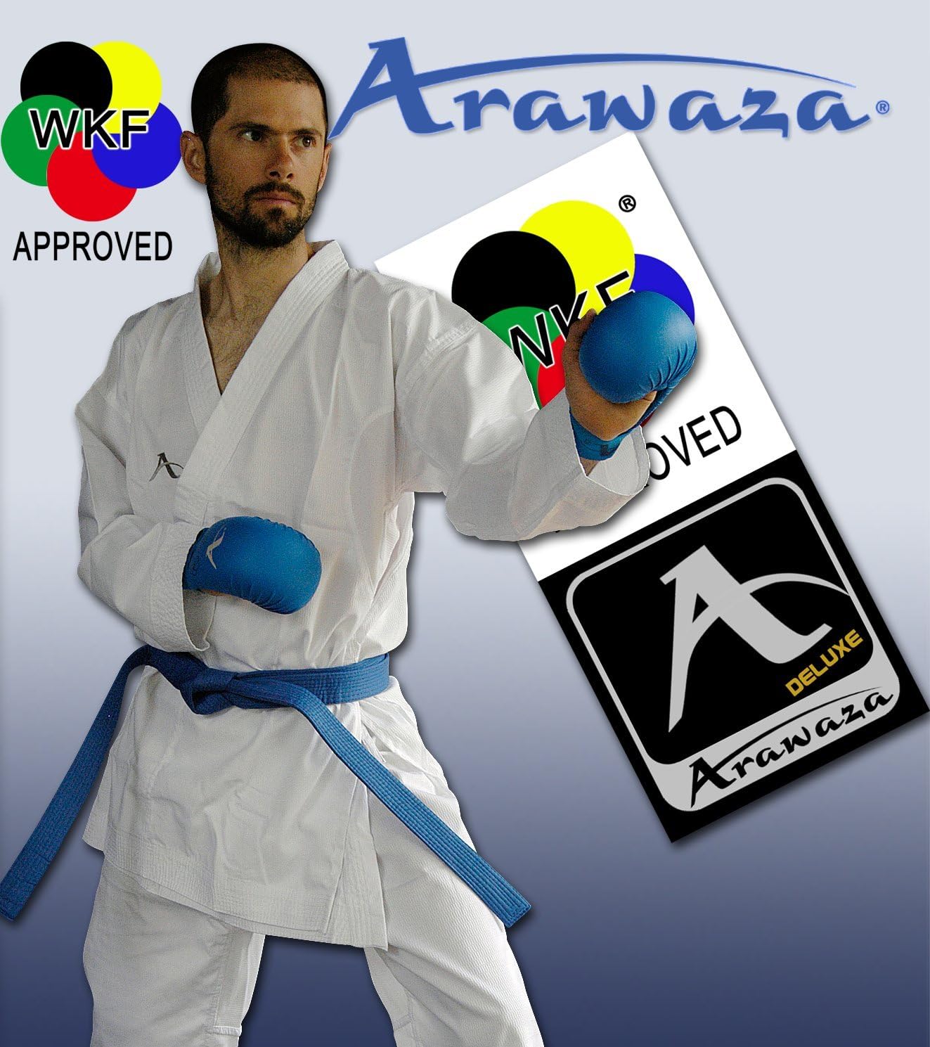 ARAWAZA - NEW KUMITE DELUXE Lightweight Karate Suit Gi MARTIAL ARTS 8oz WKF APPROVED