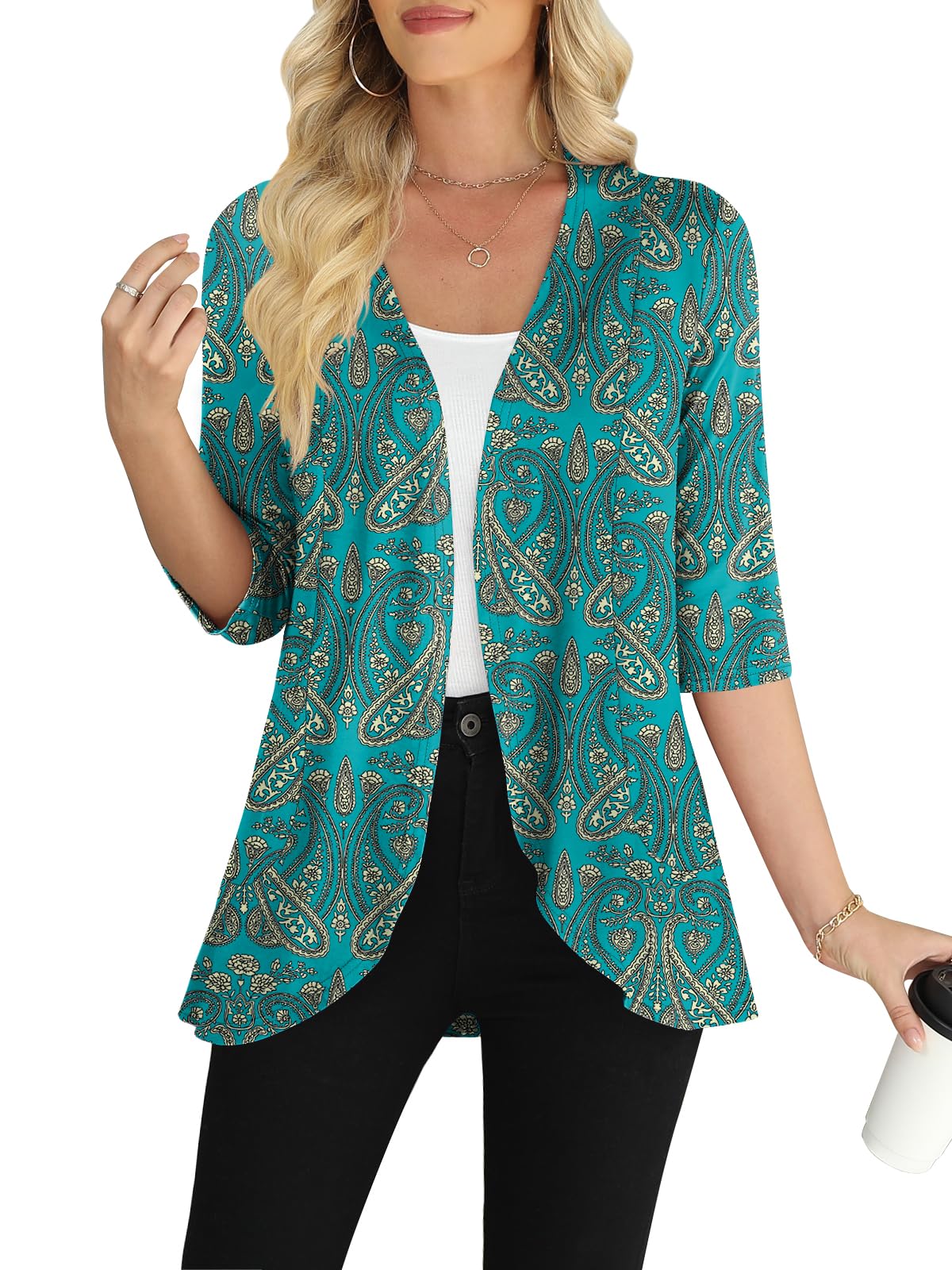 yincro Women's Casual 3/4 Sleeve Cardigan Lightweight Soft Open Front Cardigans-picture-51