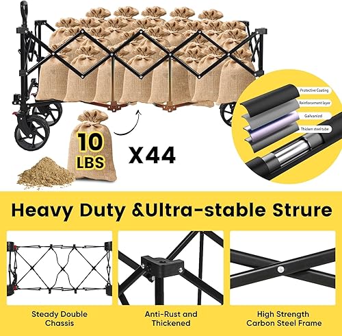 Miniatura 5 de Sekey Carro plegable extendido plegable de 48 pulgadas de largo con capacidad de peso de 440 libras, carrito de jardín plegable resistente de 300 L