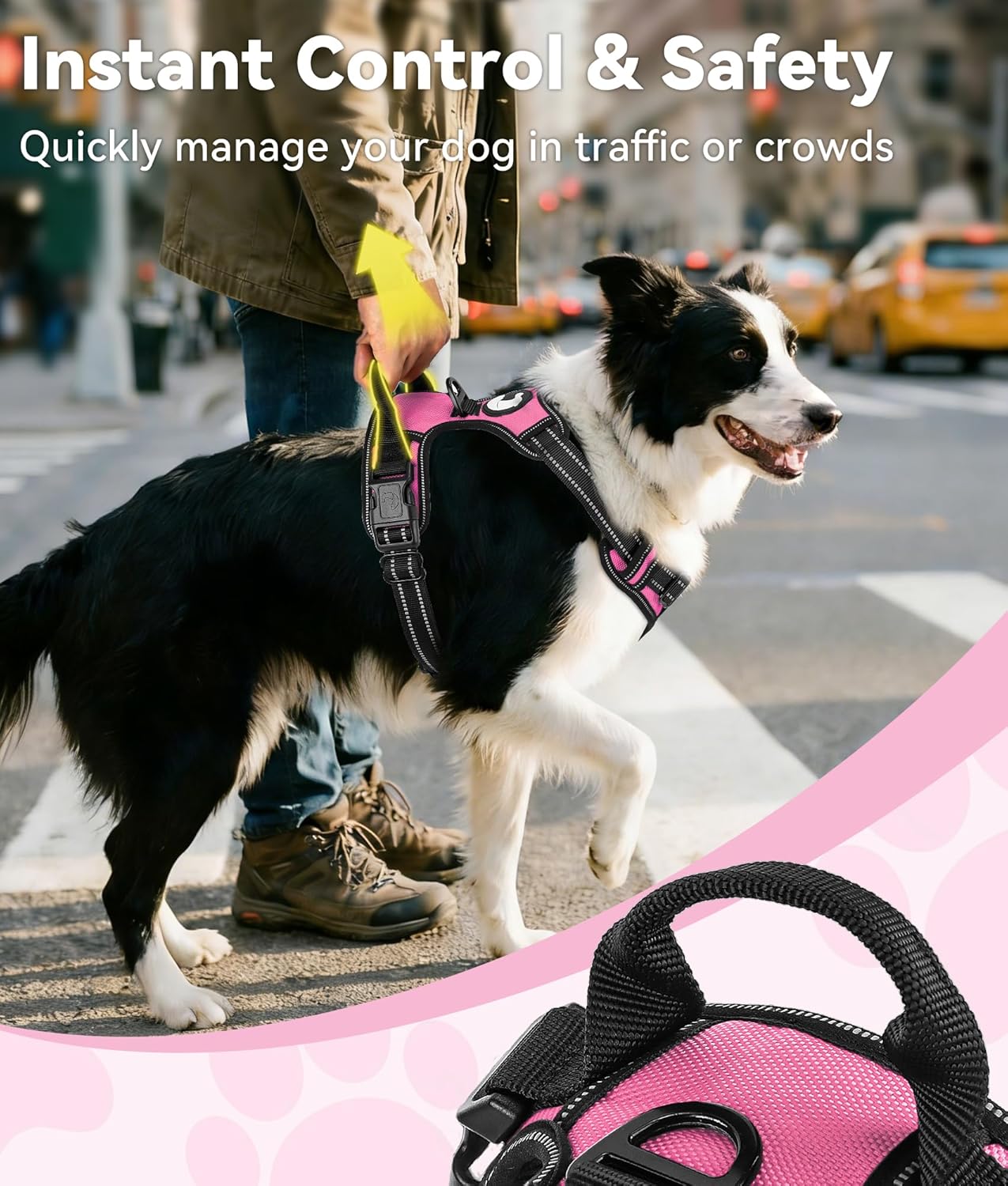 Joytale No Pull Dog Harness Medium Sized Dog, Reflective Pet Vest with Front Clip, Adjustable Soft Padded Harnesses with Easy Control Handle for Training and Walking, Pink, M