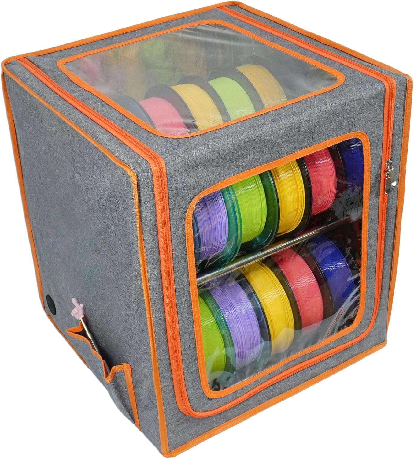 3D Printer Filament Storage Box Large, 2 Tiers Dual-Row Metal Filament Storage Rack with Fire-Resistant Enclosure Cover Tent, Holds Up to 24 Rolls of Filaments, Ideal for Home, Office Workshop, Studio