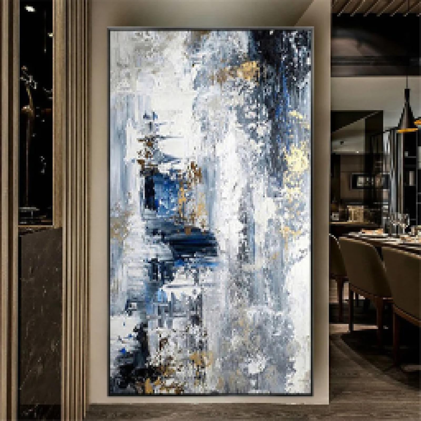 ZHMANLUCK Duże obrazy do salonu dekoracja ścienna abstrakcyjne obrazy olejne na płótnie styl nordycki sztuka ścienna plakat nowoczesna dekoracja domu 95 x 193 cm / (37 x 76 cali) z czarną ramą
