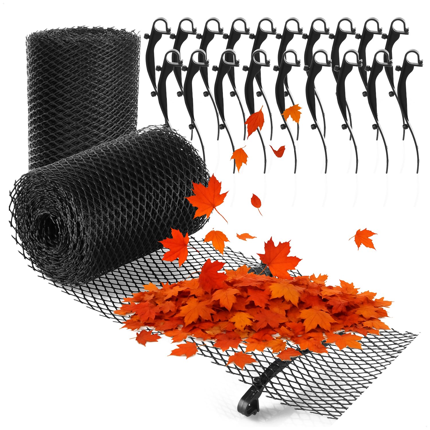 COM-FOUR® 16 meter roll of gutter protection for house carport, stable with 20 clamps, cuttable, gutter protection set (Set 4