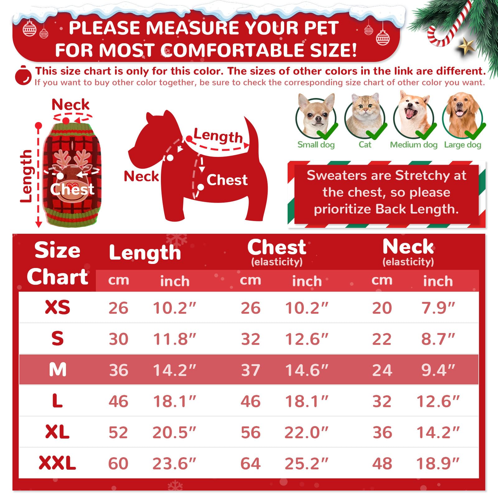 HRTTSY Dog Christmas Jumper with Harness Hole Red Plaid Elk Doggie Outfits Sweater for Small Medium Large Dogs Cats Warm Fall Winter Puppy Clothes Vest Pet Holiday New Year Costume - Image 3