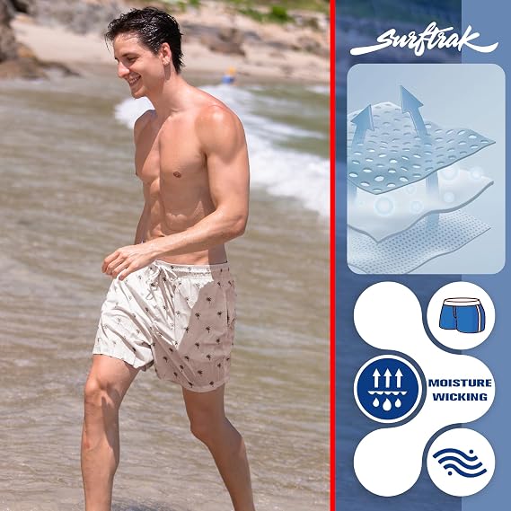 Mens Swim Trunks 5 Inch with Compression Liner Bathing Suit Quick Dry Beach Swim Shorts Lightweight Pockets