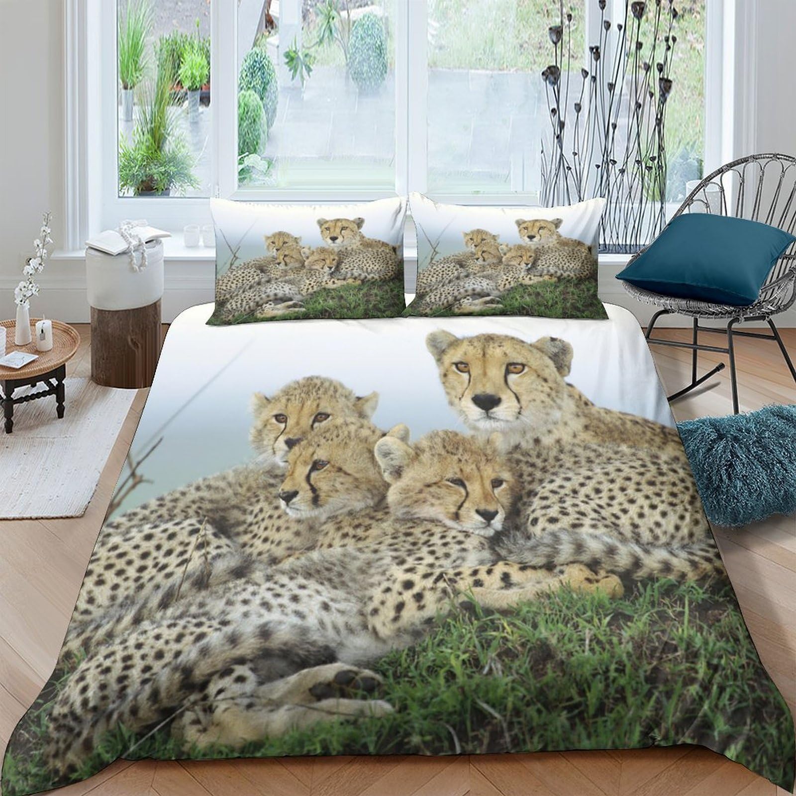 Ctjqhvkz Style-9 3D Printed Cheetah Family Fitted Sheet Microfiber Soft Anti-Slip Animal Mattress Cover For Bedroom Guest Room Decor Single（135X200cm）