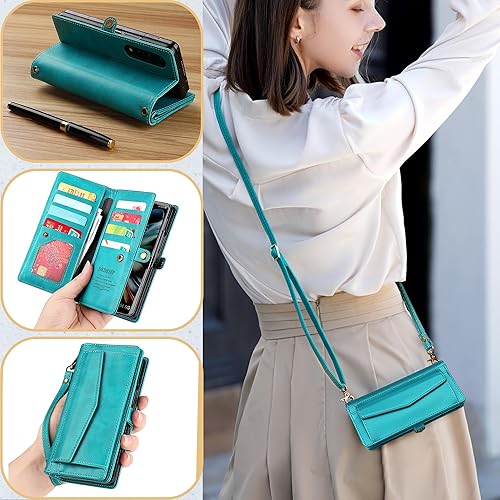 Miniatura 6 de Funda tipo cartera para Samsung Galaxy Z Fold 4 para mujer con soporte para bolígrafo S, soporte para tarjetas con bloqueo RFID, funda de piel