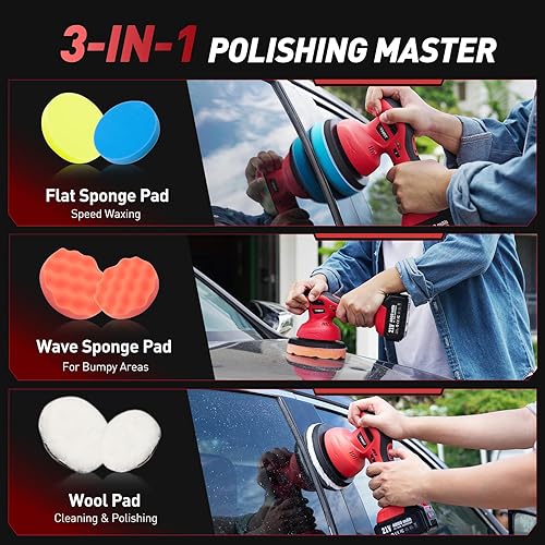 Miniatura 7 de Pulidor de búfer inalámbrico de 6 pulgadas baterías de 2 x 4000 mAh, kit de cera para automóvil con bloque de órbita de 0.315 in y control de 6