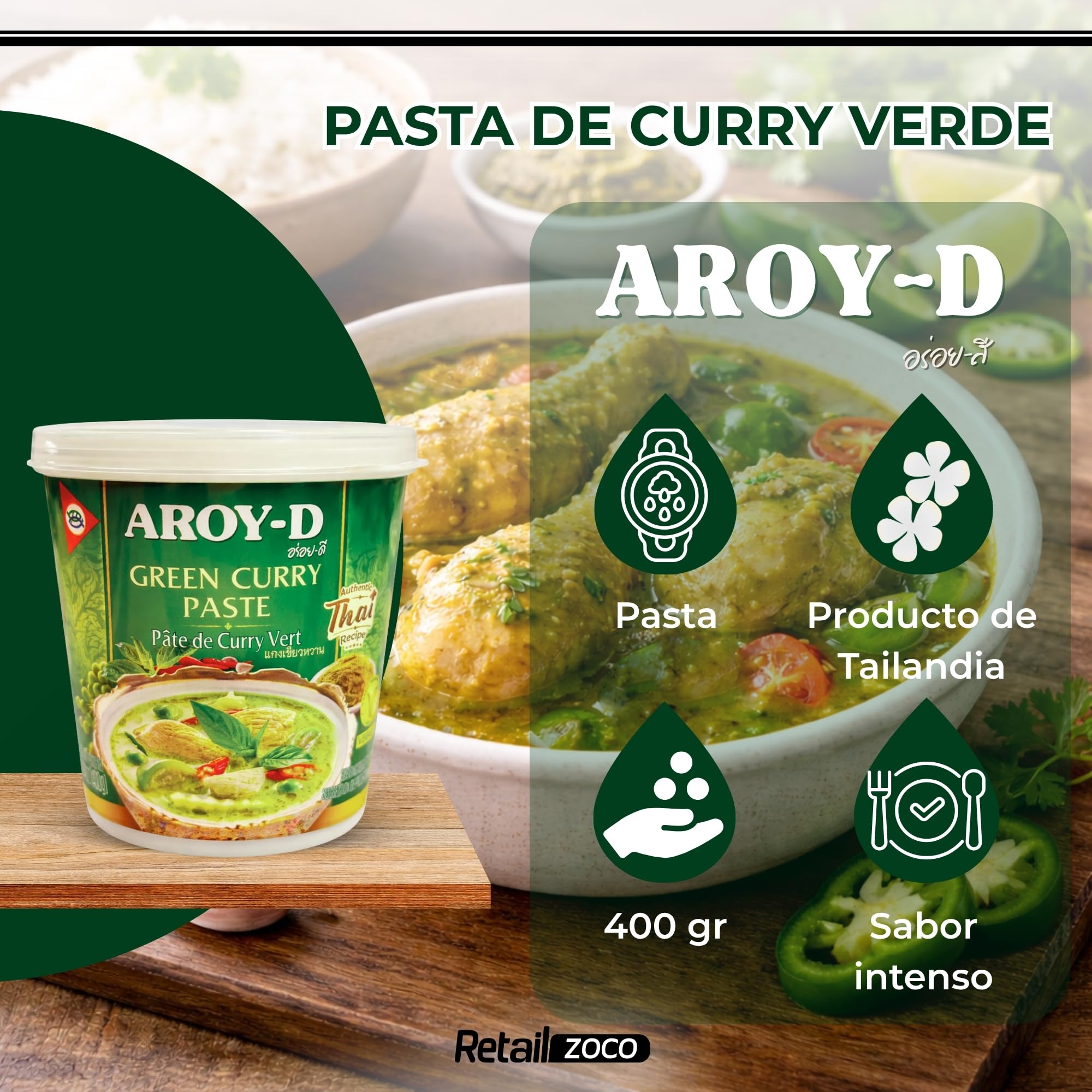 Curry Aroy-D Pasta Curry Verde 30% 2x400g Tailandia