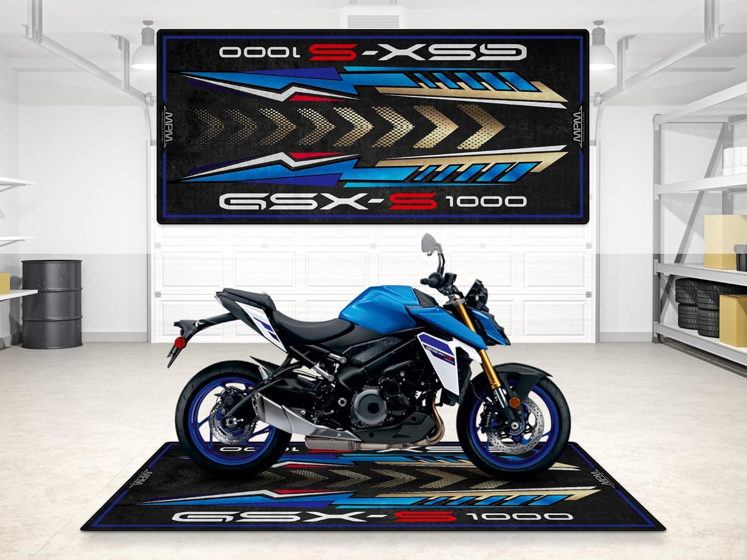 Garage Mat for GSX S1000 Motorcycle Model, Parking mat, Pit Mat, Washable Non-Slip Garage and Showroom Floor Carpet (Triton Blue, Size 1: 86.6 x 39.4/220 x 100 cm)