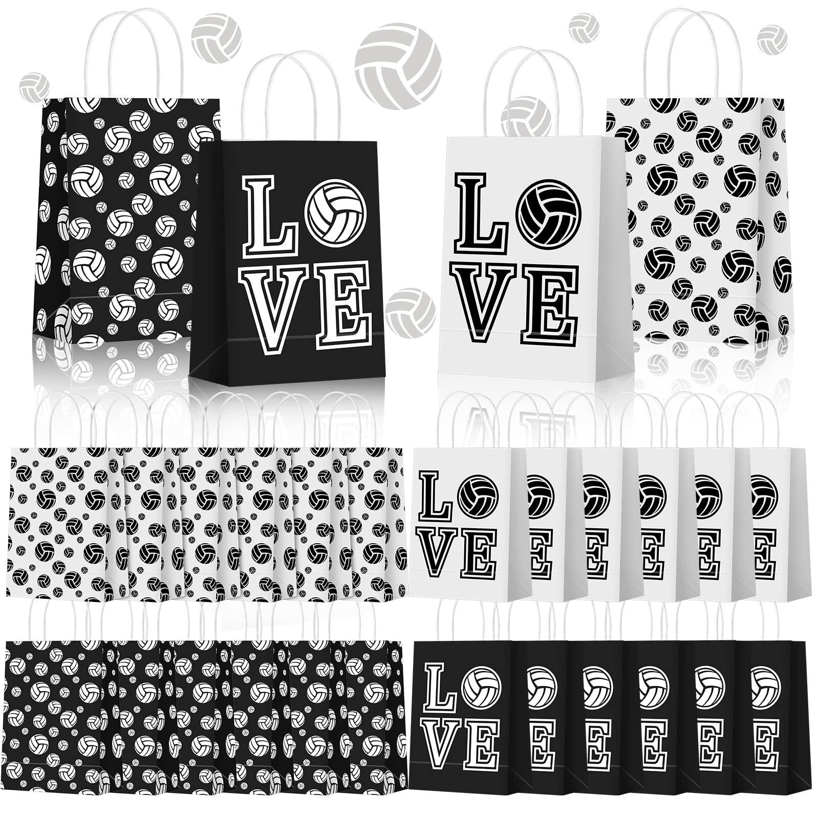 Patelai 24 Packs Volleyball Gift Bags with Handles Volleyball Treat Goodie Bags Sport Theme Party Favor for Sport Party Decor Team Snack Supplies