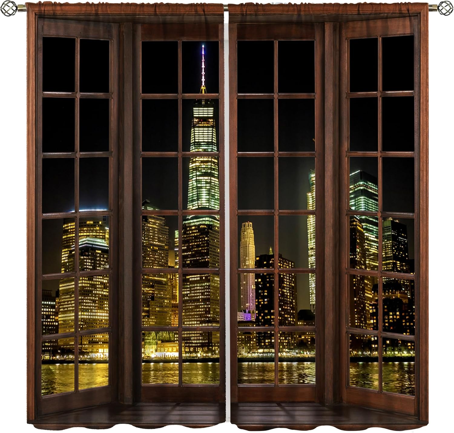 City Night Landscape Curtains, New York High Rise Buildings Natural Neon Lights Night View Blackout Window Treatments, Thermally Insulated Drapes For Boys Girls Bedroom Kitchen Living Room 63x63in