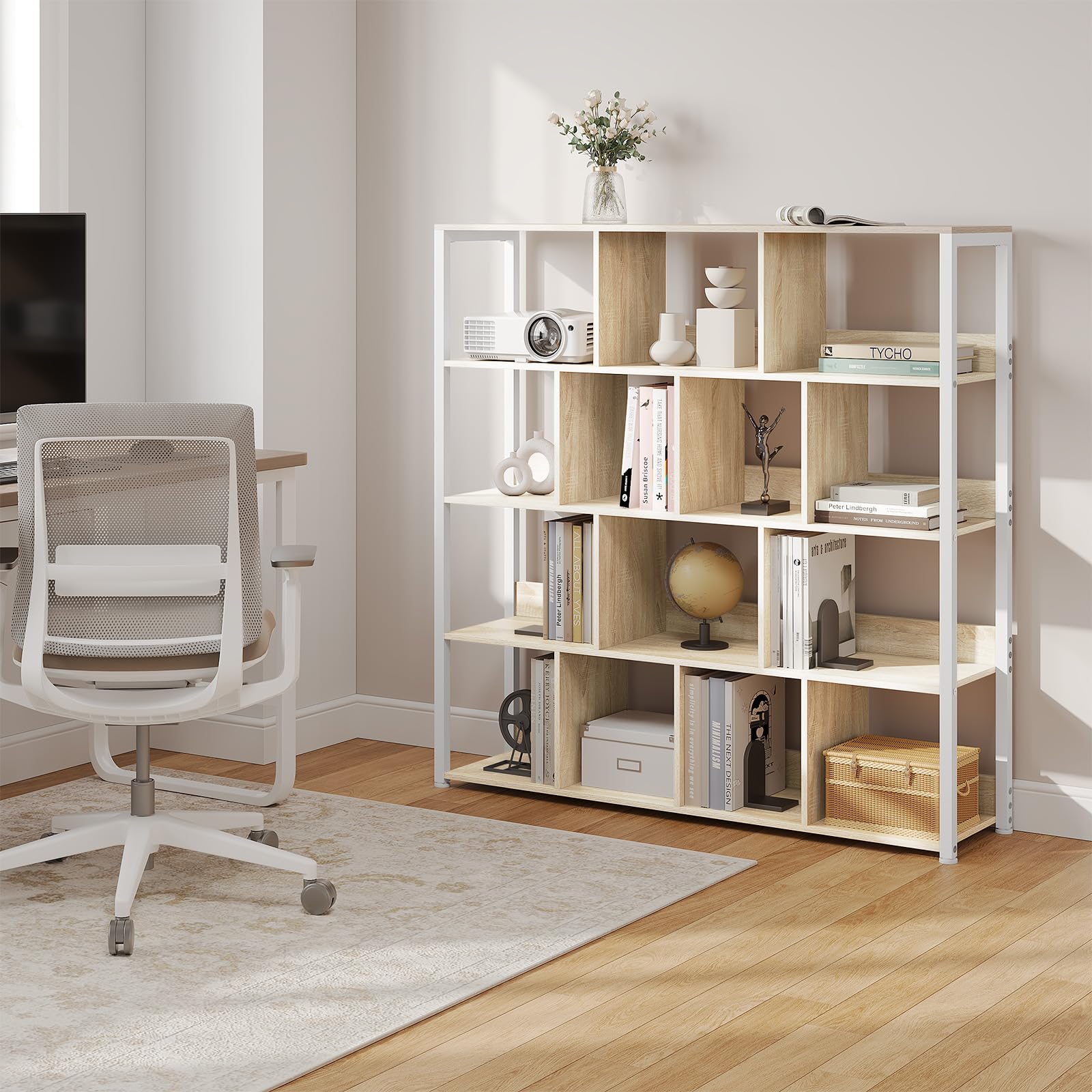 eSituro Estantería de Pie 4 Niveles, Libreria Estantes Abiertos | Marco de Metal Robusto, Estanteria Almacenaje para Salón, Dormitorio y Oficina, Madera, Marrón Rústico, 120x30x120cm