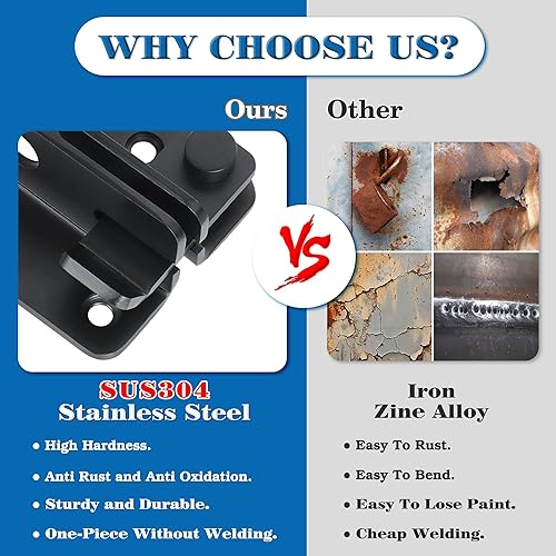 Miniatura 5 de Alise Pestillo abatible, pestillos de puerta deslizante, cerrojo de seguridad para gabinete de granero, jaula de mascotas, valla de madera, baño