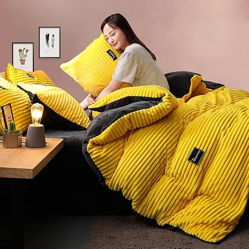 Juego de funda de edredón tamaño Queen, funda de edredón de pana súper suave, juego de ropa de cama de terciopelo cristalino, amarillo, tamaño Queen