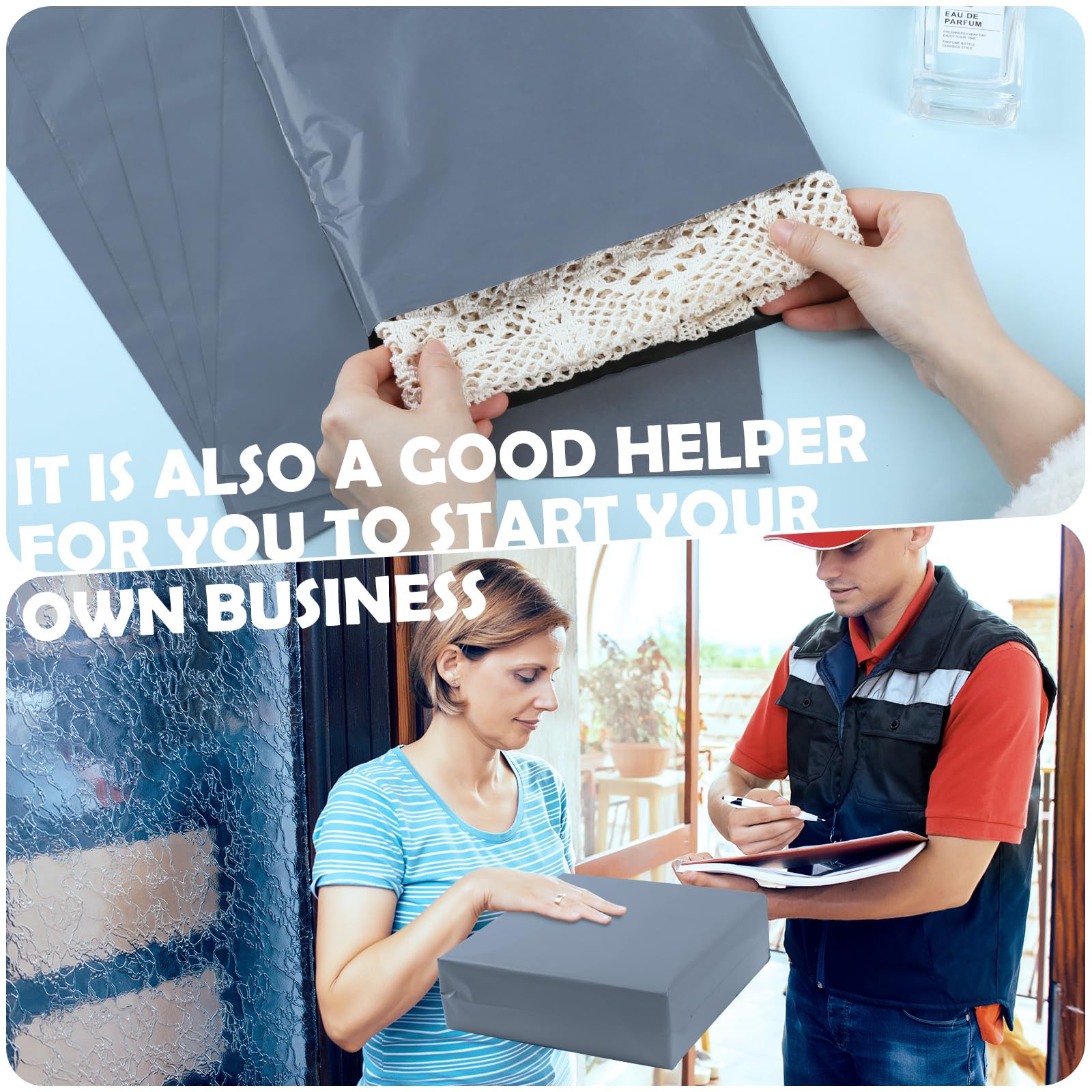 GeeRic 100 Piezas Bolsas para Envios Paquetes, 25 * 35CM Bolsas Sacos Polietileno Sobres para Envios Embalaje, Autoadhesivas e Impermeables para el Envío de Ropa,Regalos（Gris）