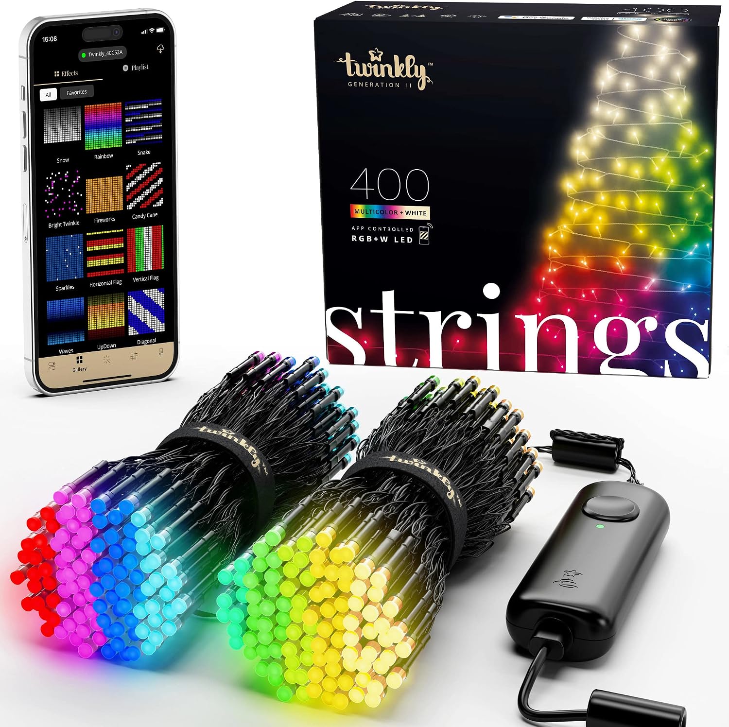Twinkly App-Controlled Light Garland (32m) with 400 White + RGB LEDs, Black Cable – Special Edition - LED Lights for Indoor and Outdoor Generation II, (TWS400SPP-BEU)