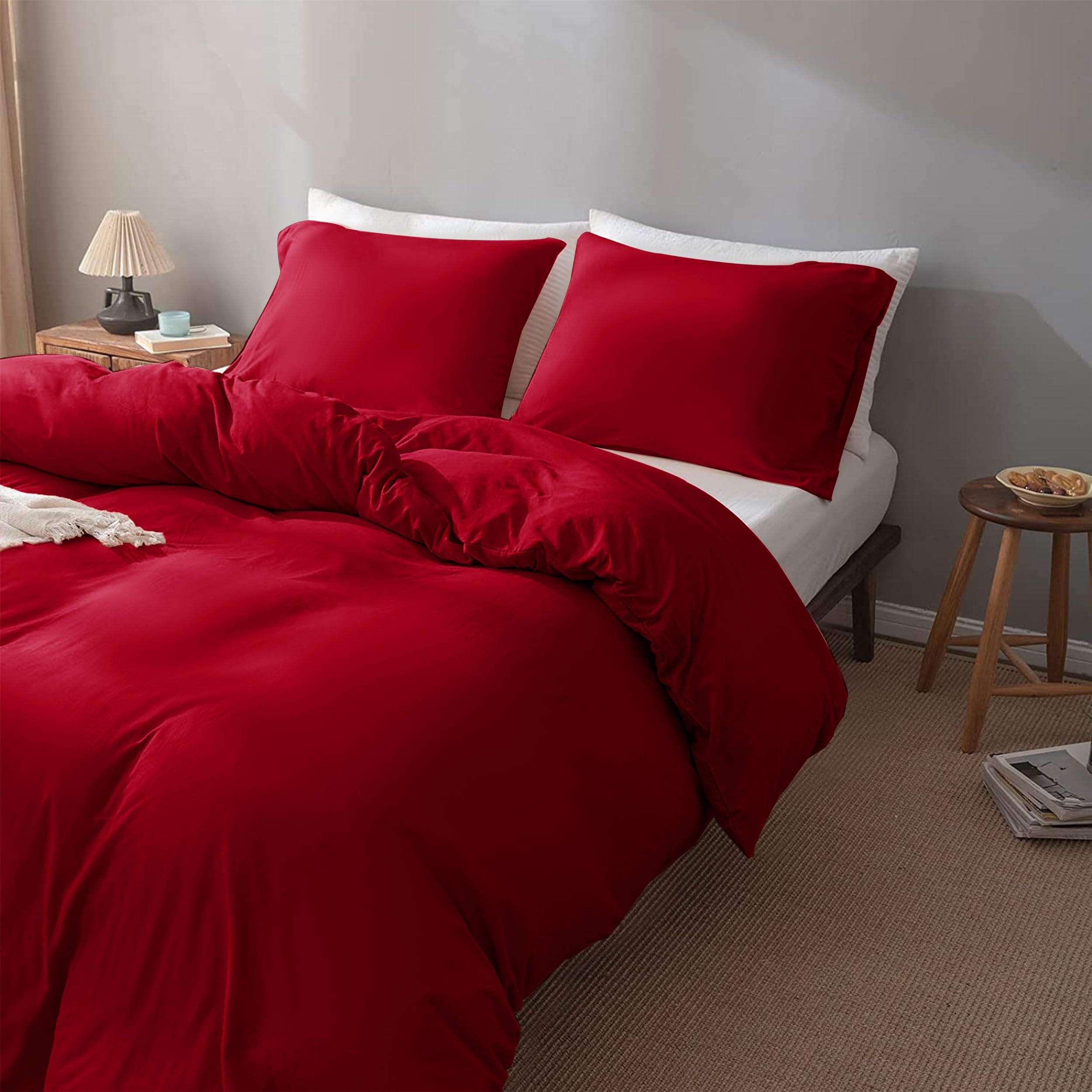 Yorkshire Bedding Duvet Cover Sets Soft Breathable Brushed Microfibre Plain Double Duvet Cover with Pillow cases Button Closure Quilt Cover Bed Set Burgundy - Image 3