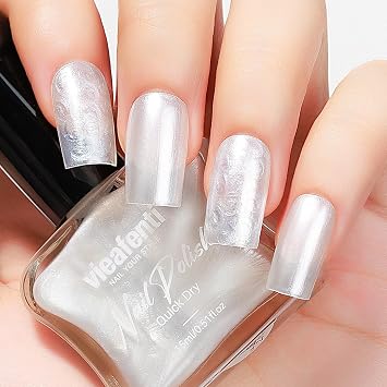 Pearl White Iridescent Nail Polish 15ml - Aurora Mermaid & Unicorn Glossy, Quick Dry Air Dry Long Lasting, Oil-Based Vegan Nail Art Polish - DIY at Home