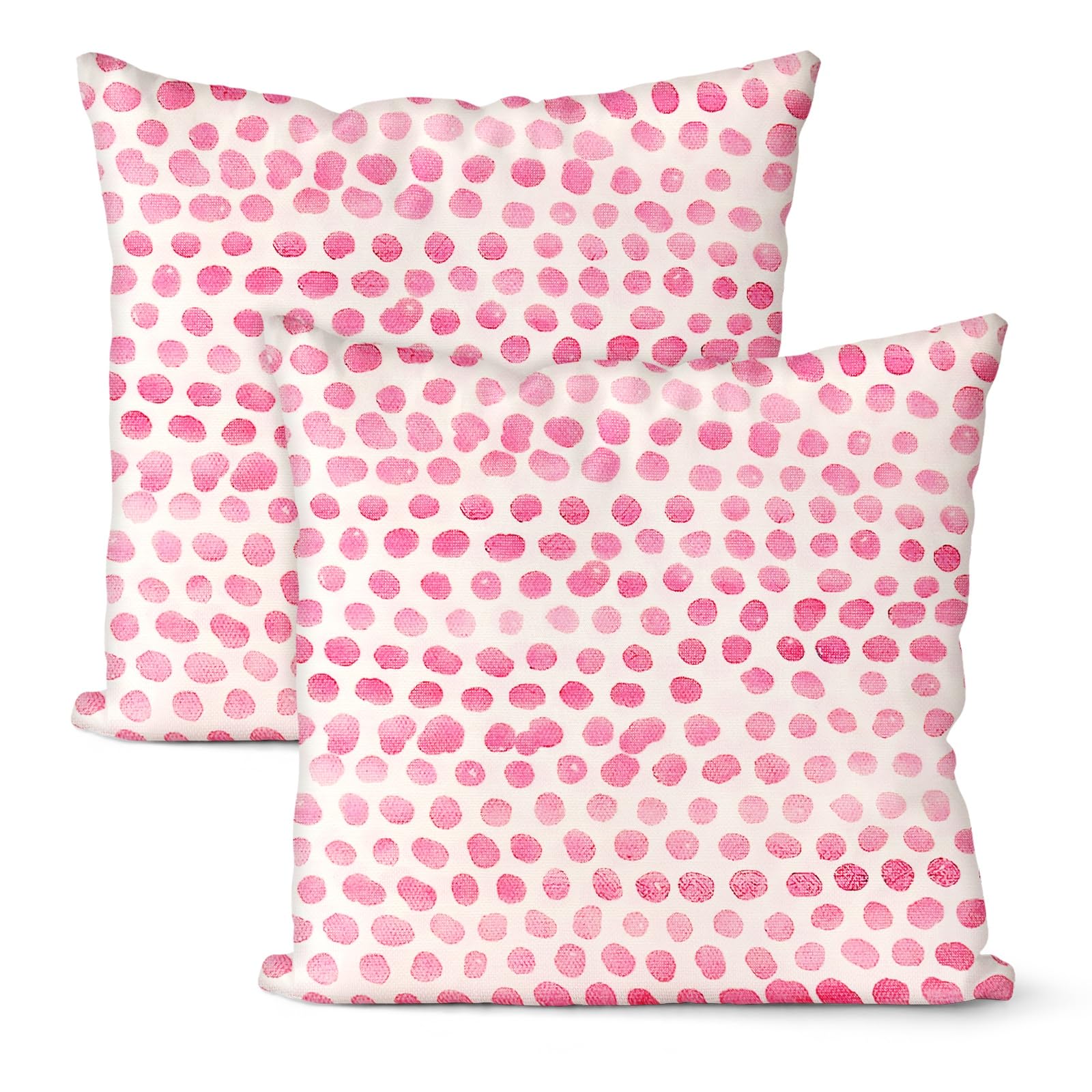M METERXITY 2-Pack Outdoor Waterproof Throw Pillow Cover, 20x20 Inch Linen Polka Dot Decorative Cushion Cover for Patio/Balcony/Garden, Water Resistant Pillow Case [Pink Polka Dot]